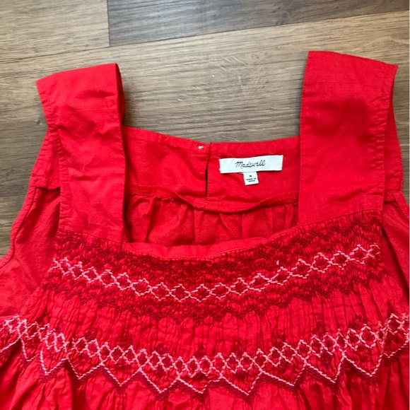 Madewell Smocked Red Babydoll Swing Top Medium - Picture 1 of 3